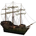 Vintage Wooden Sailing Ship With Multiple Masts Classic Sails And Detailed Railing