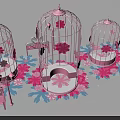 Charming Photo Check-in Spot With Pink Birdcages Flower Decorations Benches And Lamps