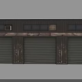 Dark Metal Industrial Building With Multiple Roll Up Doors On Green Screen Background