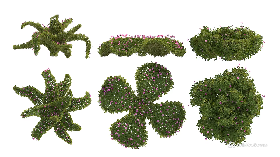 Colorful Pink Flowering Shrubs In Various Shapes For Garden Landscaping Design Projects 3d model 