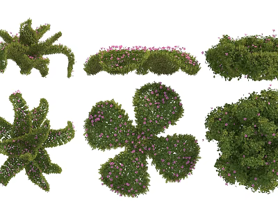 Colorful Pink Flowering Shrubs In Various Shapes For Garden Landscaping Design Projects 3d model