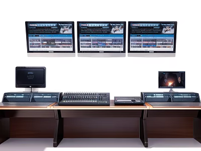 Professional Commercial Control Room Equipment With Multiple Monitors And Consoles 3d model