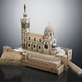 European Style Architectural Model With Bell Tower Dome And Stone Walls
