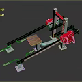 Mechanical Support Structure With Metal Frame Red Components And Wooden Platform