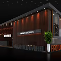 Modern Exhibition Booth with Wooden Walls LED Lighting Green Plant Decorations and Stone Accents