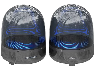 SoundSphere Transparent Dome Speakers With Blue Wave Pattern And LED Lights 3d model