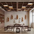 Traditional Tea Room Interior With Wooden Ceiling Furniture And Shelves
