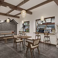 Traditional Chinese Tea House Interior With Wooden Beams Red Lanterns Tea Sets And Staircase