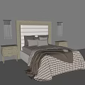 Elegant Double Bed Interior With Soft Quilt Pillows And Bedside Tables 3d model