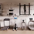 Assorted Sports Equipment Including Treadmills Elliptical Machines And Wall Mounted Fitness Trainers