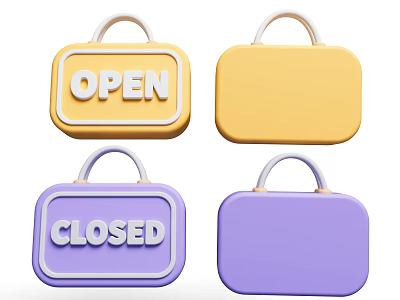 Colorful Lifestyle Storage Bags With Yellow Purple Open Closed Designs 3d model