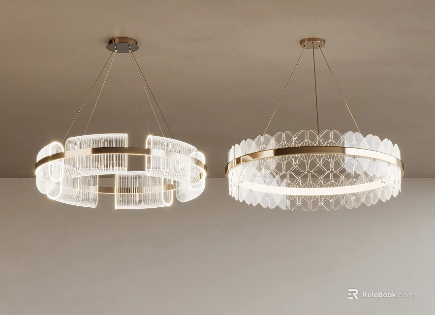 Modern Elegant Chandeliers With Gold Frame And Transparent Glass Round Layered Design 3d model 