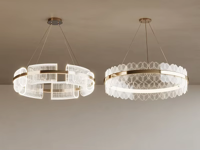 Modern Elegant Chandeliers With Gold Frame And Transparent Glass Round Layered Design 3d model
