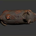 Traditional Animal Shaped Pottery Sculpture Carving with Colorful Geometric Patterns and Decorative Handle