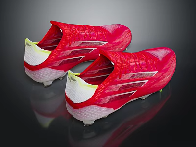 Red Athletic Soccer Shoes With White And Yellow Accents And Spiked Soles 3d model