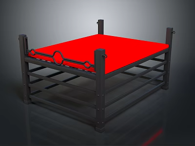 Durable Metal Frame Platform With Red Top Surface And Support Railings Design 3d model