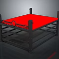 Durable Metal Frame Platform With Red Top Surface And Support Railings Design