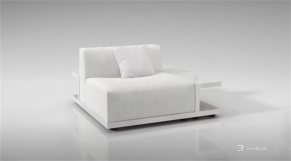 Modern White Fabric Single Sofa With Cushion And Side Table Minimalist Design 3d model