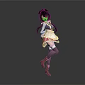 Cute Anime Girl in Maid Outfit with Small Playful Cat Standing Together