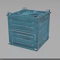 Blue Industrial Metal Storage Crate With Sturdy Frame Handles And Smooth Wheels