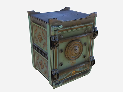 Vintage Commercial Safe Equipment With Green Metal Casing Brass Dial And Decorative Engravings 3d model