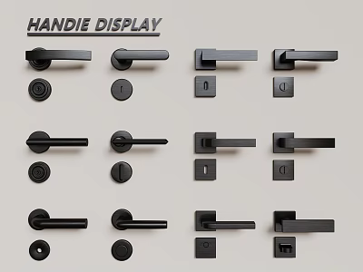 Black Door Handles With Various Styles And Modern Designs On 3d model