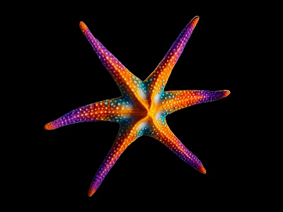 Colorful Starfish Aquatic Animal With Vibrant Purple Orange Blue Colors On Black Background 3d model