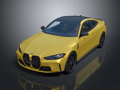 Yellow BMW Sports Coupe With Black Roof And Modern Shiny Exterior Design 3d model