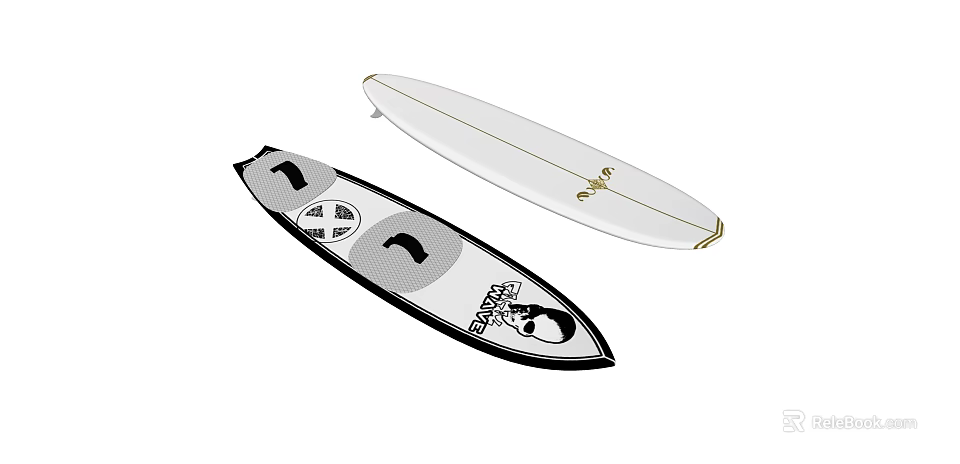 Premium Sports Equipment Surfboards Featuring White Top And Graphic Bottom Design 3d model 