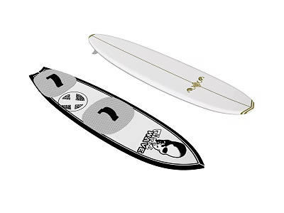 Premium Sports Equipment Surfboards Featuring White Top And Graphic Bottom Design 3d model