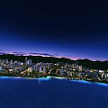 Coastal City Aerial Planning With Night View Illumination And Mountain Backdrop