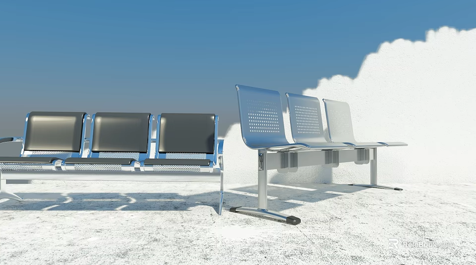 Airport Waiting Room Metal Seats With Black And Silver Frames Against Blue Sky 3d model 