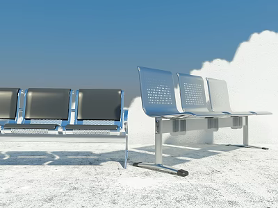 Airport Waiting Room Metal Seats With Black And Silver Frames Against Blue Sky 3d model