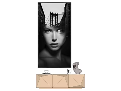 Figure Painting of a Woman with Bridge Background in Modern Interior with Decorative Console 3d model
