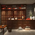 Traditional Cultural Center Interior With Brick Walls Wooden Bookshelves And Chinese Furniture