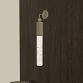 Modern Brass Wall Light With Cylindrical White Shade On Dark Wooden Wall Warm Glow