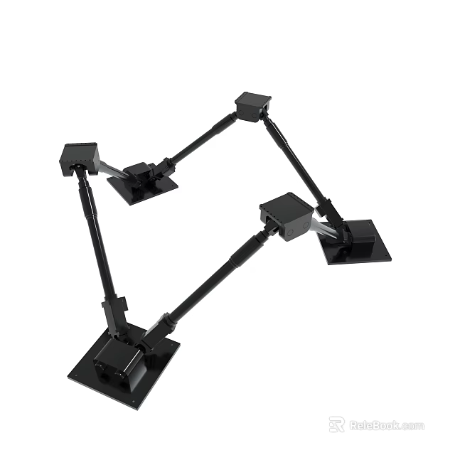 Black Metal Multi Jointed Rotatable Adjustable Mechanical Arms With Square Base 3d model 