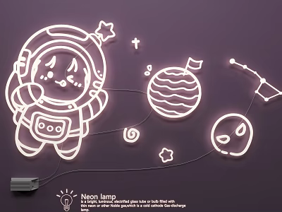Cute Astronaut Neon Lamp Set with Star Planet Moon Decor for Kids Room Wall 3d model