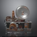 Vintage Camera With Flash Attachment And Retro Metal Body Design