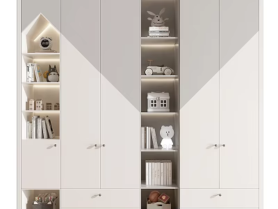 Modern White Wardrobe With Multiple Storage Compartments Books And Decorative Figurines 3d model