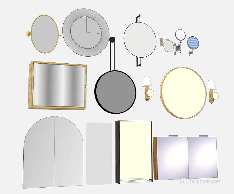 Different Decorative Mirrors with Various Shapes and Frame Styles for Home 3d model