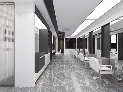 Modern Beauty Salon Interior Design With Marble Floors White Chairs And Mirrors 3d model