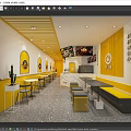 Bright Yellow White Bubble Tea Shop Interior Design With Circular Logos Tables Chairs And Cactus