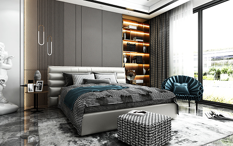 Modern Background Double Bed Simple 3d model