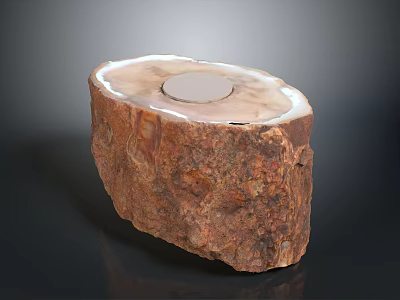 Natural Wood Stone Decorative Block With Circular Center And Rustic Texture 3d model