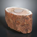 Natural Wood Stone Decorative Block With Circular Center And Rustic Texture