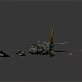 Damaged Airliner Wreckage With Broken Fuselage Wings And Green White Paint