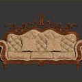 Classical Ornate Upholstered Sofa With Carved Wooden Frame And Patterned Cushions