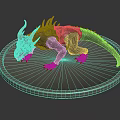 Horned Spiked Mythical Reptile Creature 3D Model on Circular Display Stand