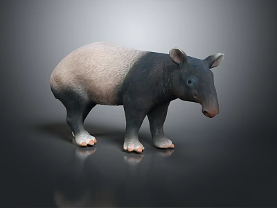 Tapir With Gray And Black Body Standing On Shiny Surface 3D Rendering 3d model